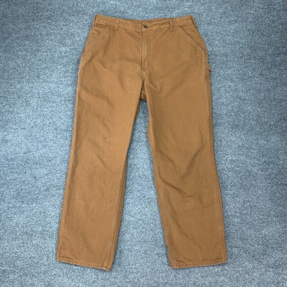 Carhartt Work Pants Mens 38x32 Pecan Original Dungaree Heavy Ripstop Cotton - Picture 2 of 13